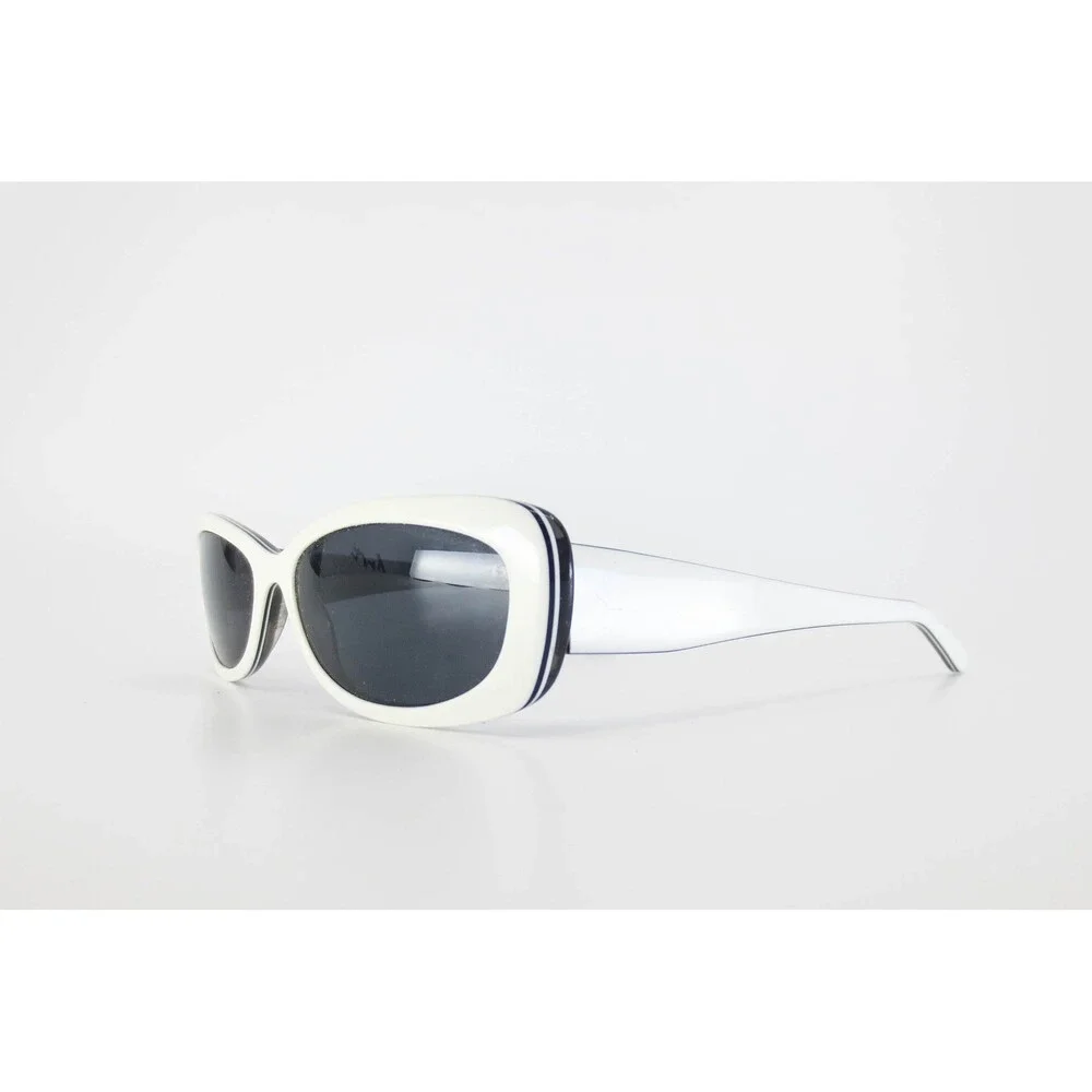 White Rectangular Wrap Sunglasses Black Pinstripe Accent S 554 Col 01 56-16-135